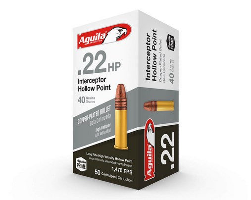 Aguila .22LR Interceptor 40g HV CP HP 1470FPS- 50 Box